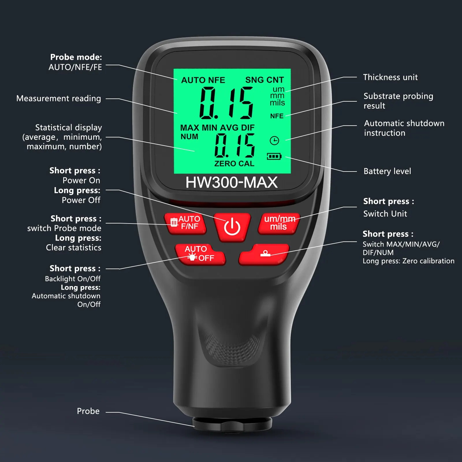 1Set HW300-MAX Coating High Pr - Paint Thickness Gauge ulasan dan harga