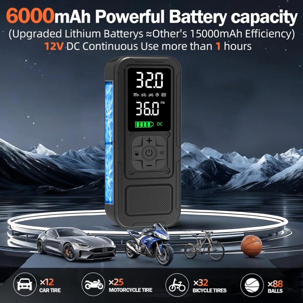 6000mAh Cordless Tire Inflator - Air Compressor ulasan dan harga